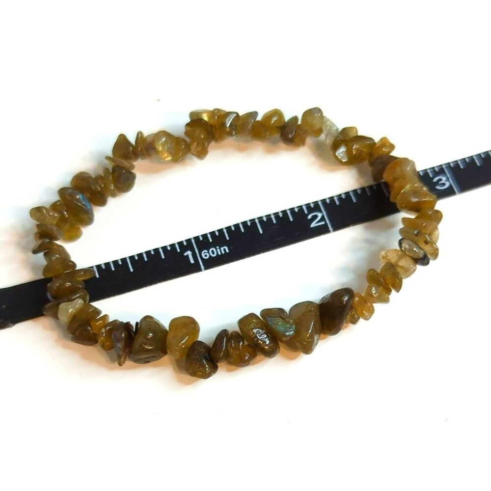 Natural Labradorite Gemstone Chip Elastic Bracelet Chakra Style - Picture 3 of 3
